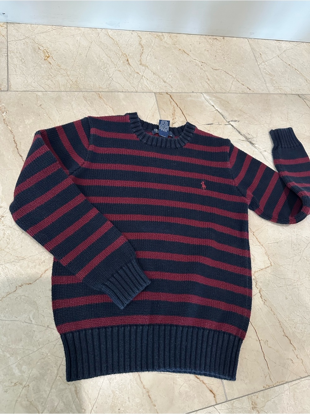 VTG Polo Ralph Lauren Striped Cotton Sweater Kids Sz S (7/8) Navy And Maroon